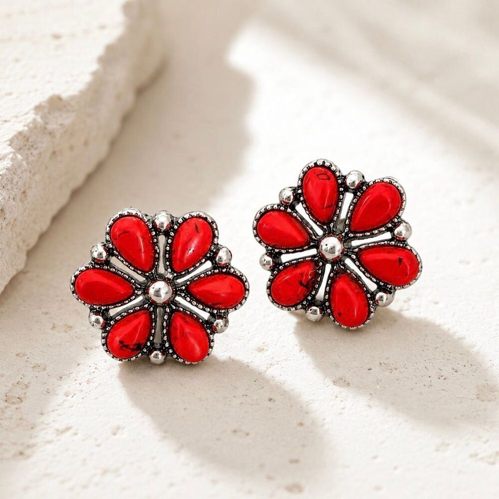 Oversized Red Cluster Earrings Southwest Zuni Navajo Style
